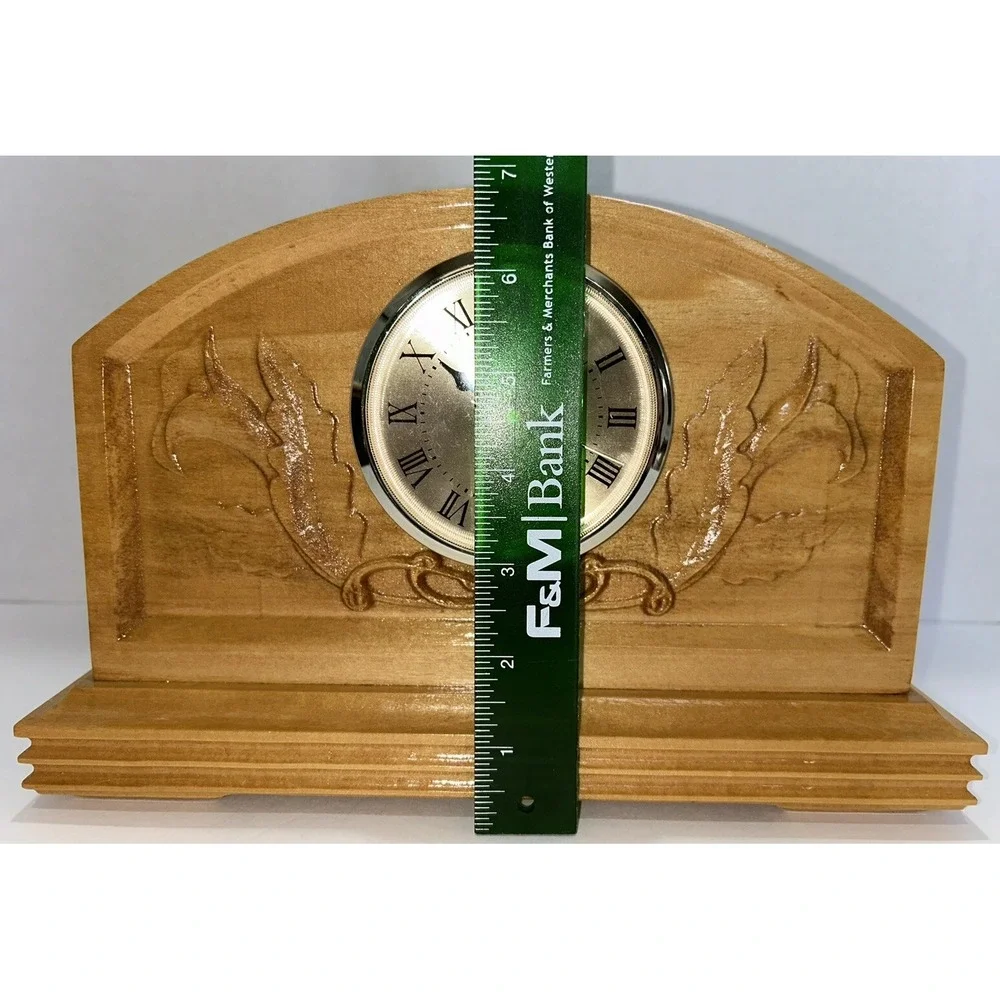 Clock Religious Cross Mantle Quartz Movement Works‎ Handmade Engraved EUC